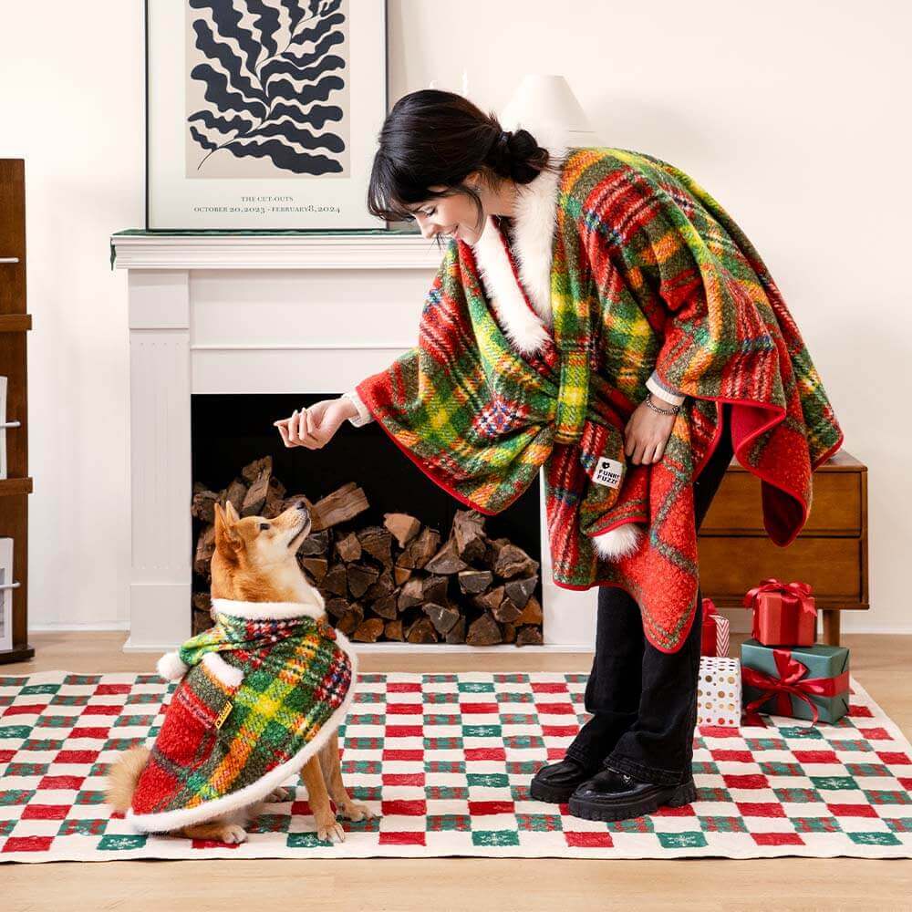 Poncho chaud à carreaux classique pour homme et chien - Compagnons festifs