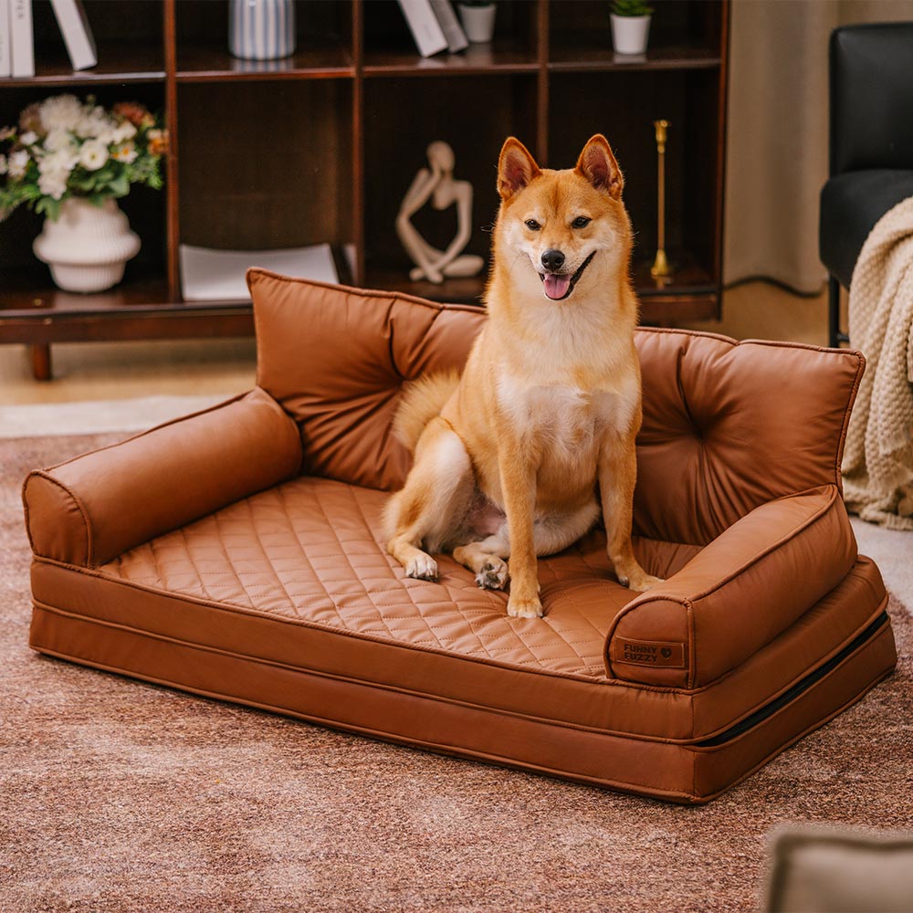 Luxe lit pour chien grand en simili cuir pliable orthopédique - CoreLounge