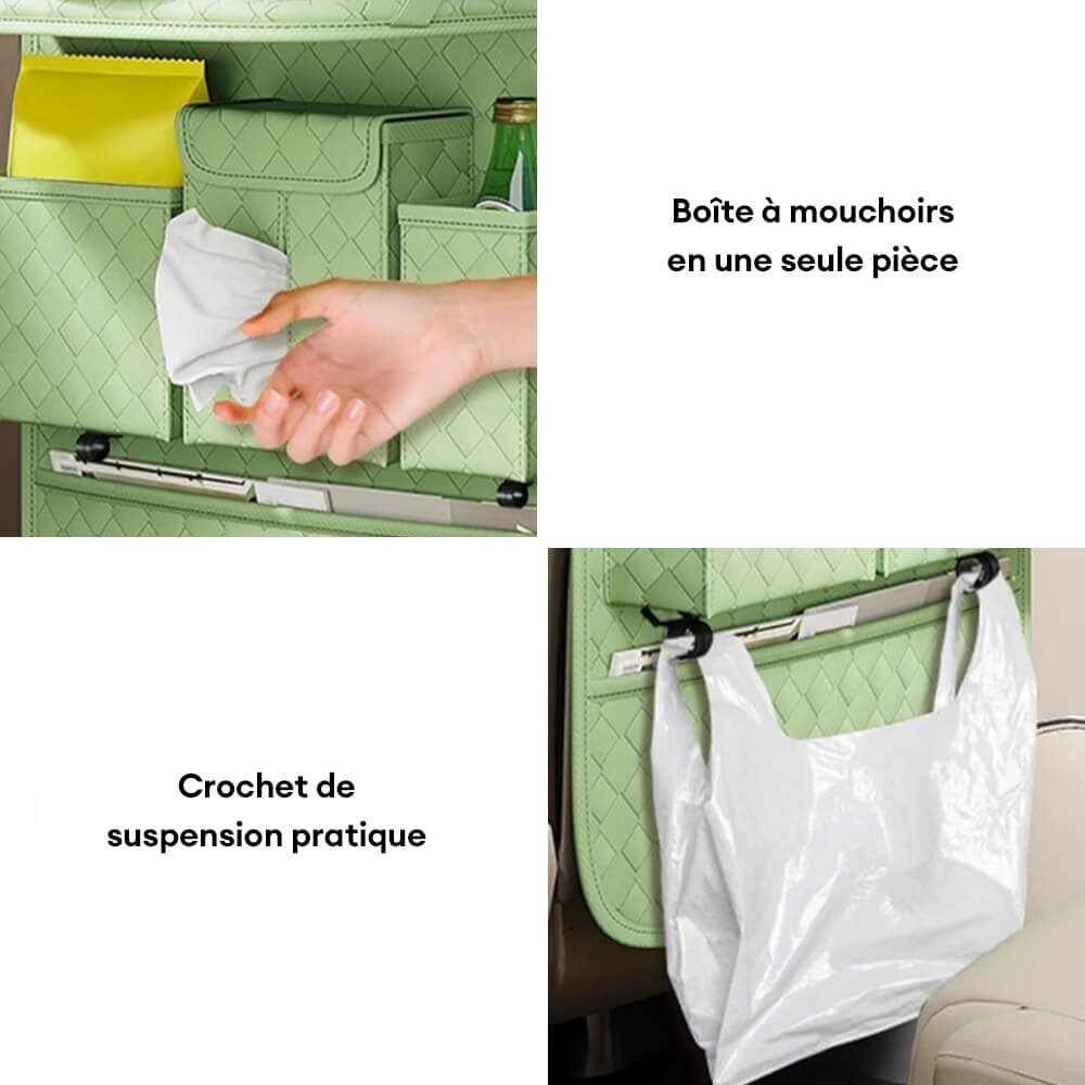 Sac de rangement suspendu écologique pour siège arrière de voiture pliable avec plateau