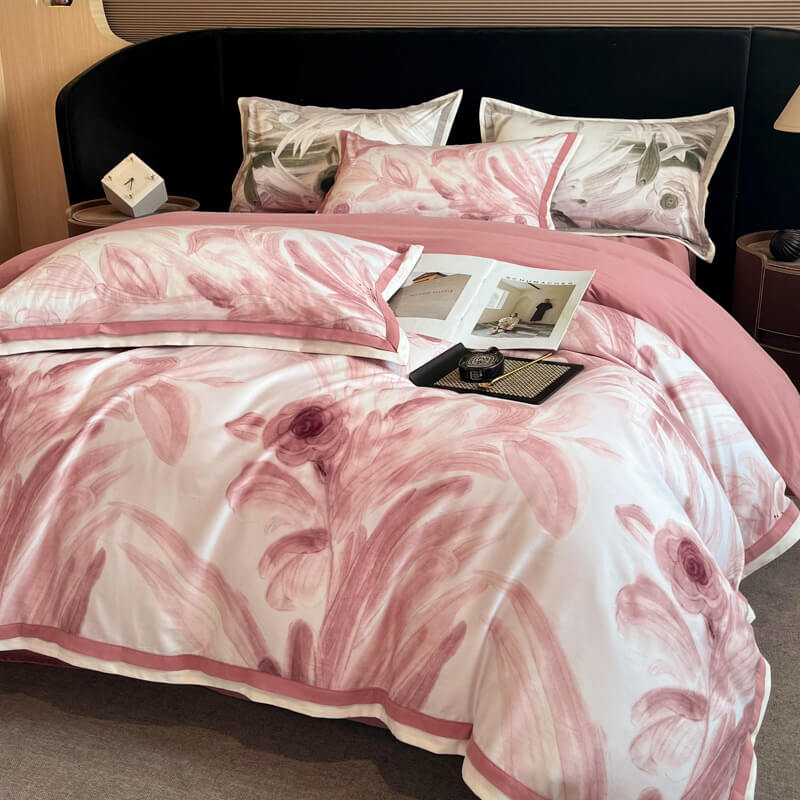 Parure de draps en coton brossé élégant avec motifs floraux doux pour la peau