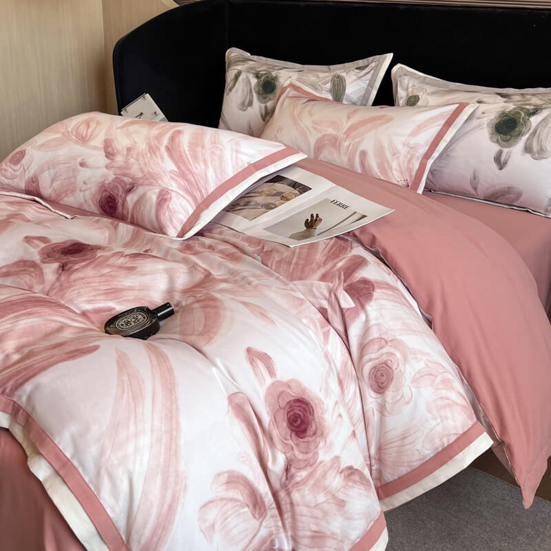 Parure de draps en coton brossé élégant avec motifs floraux doux pour la peau