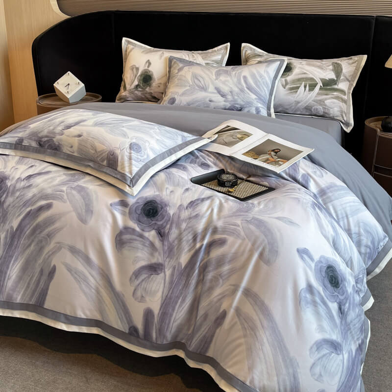 Parure de draps en coton brossé élégant avec motifs floraux doux pour la peau