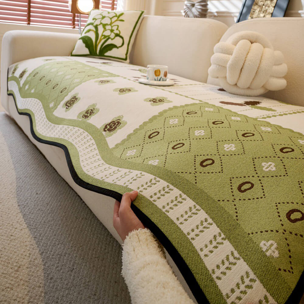 Housse de canapé antidérapante en tissu chenille résistant aux griffures style champêtre forme irrégulière