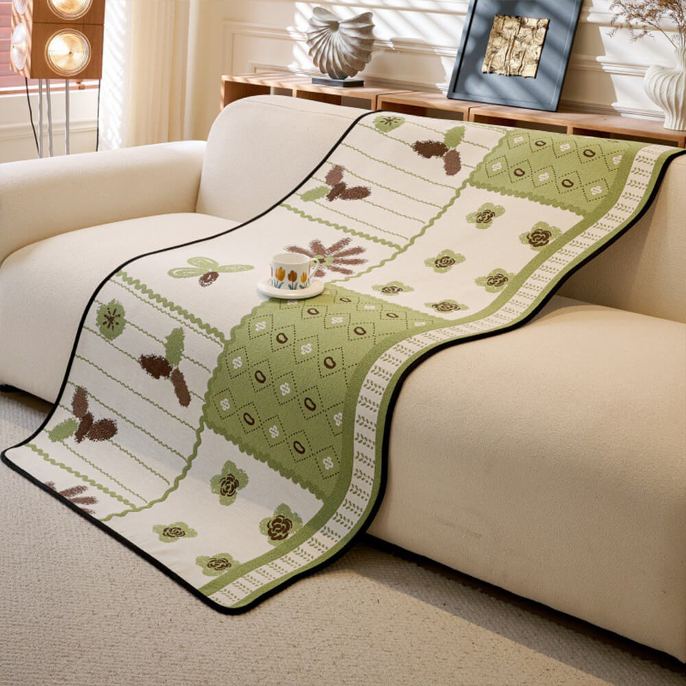 Housse de canapé antidérapante en tissu chenille résistant aux griffures style champêtre forme irrégulière