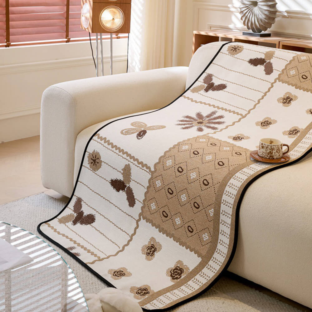 Housse de canapé antidérapante en tissu chenille résistant aux griffures style champêtre forme irrégulière