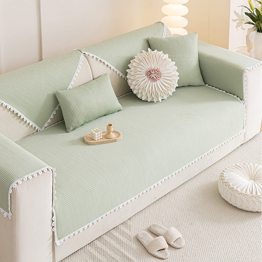 Coussin rafraîchissant avec bordure en dentelle délicate et housse de canapé effet glacé
