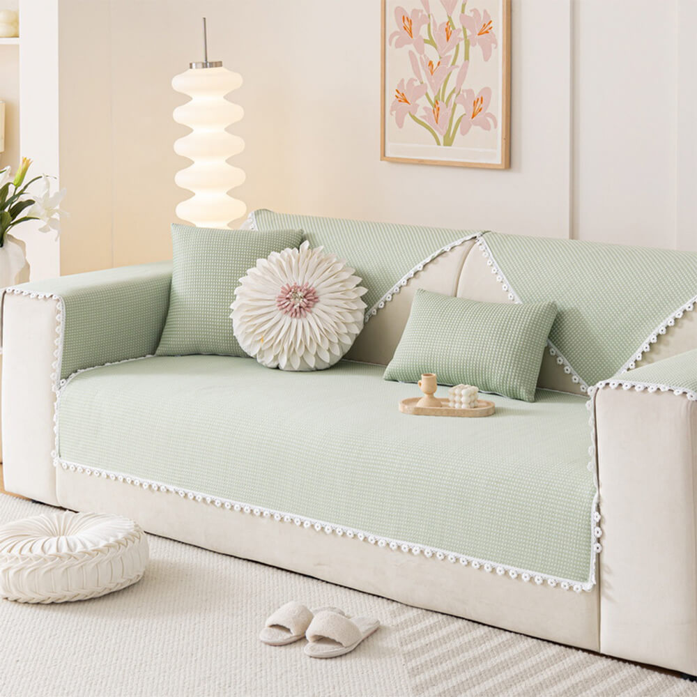 Coussin rafraîchissant avec bordure en dentelle délicate et housse de canapé effet glacé