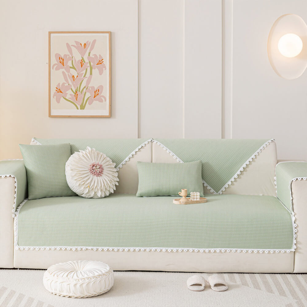 Coussin rafraîchissant avec bordure en dentelle délicate et housse de canapé effet glacé