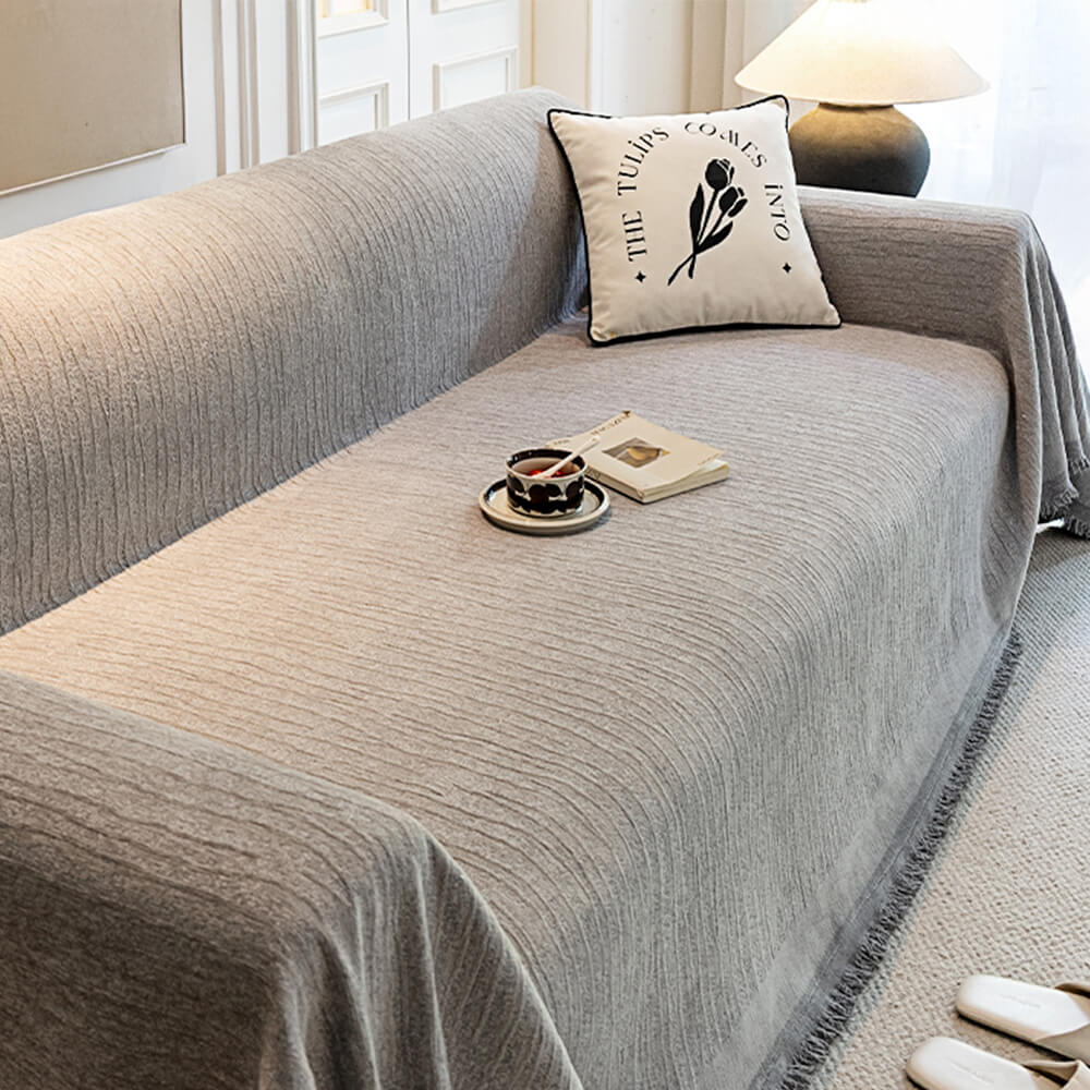 Jeté de canapé housse de canapé crème en chenille résistante aux griffures adaptée aux animaux