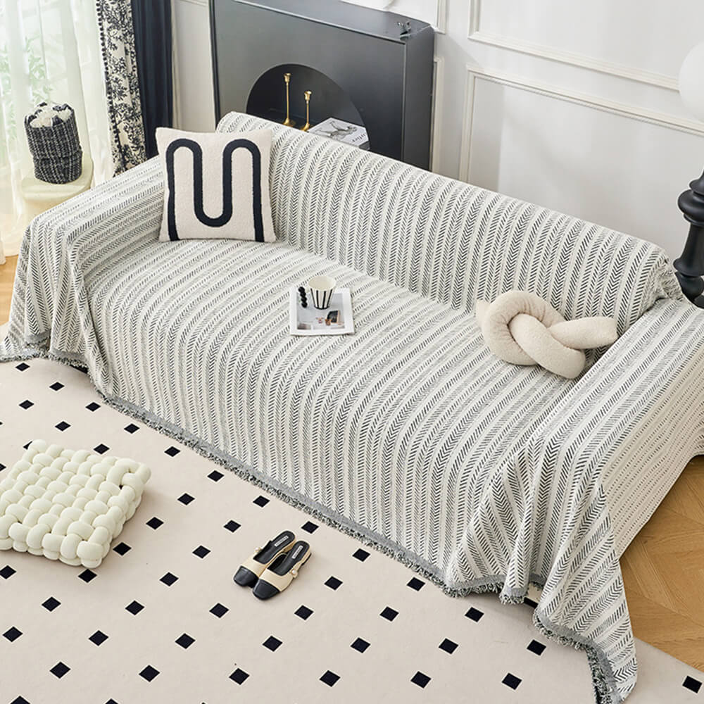 Housse de canapé en chenille texturée à motif chevron élégant