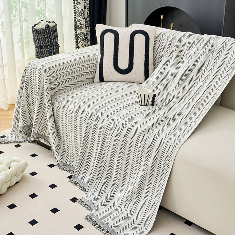 Housse de canapé en chenille texturée à motif chevron élégant