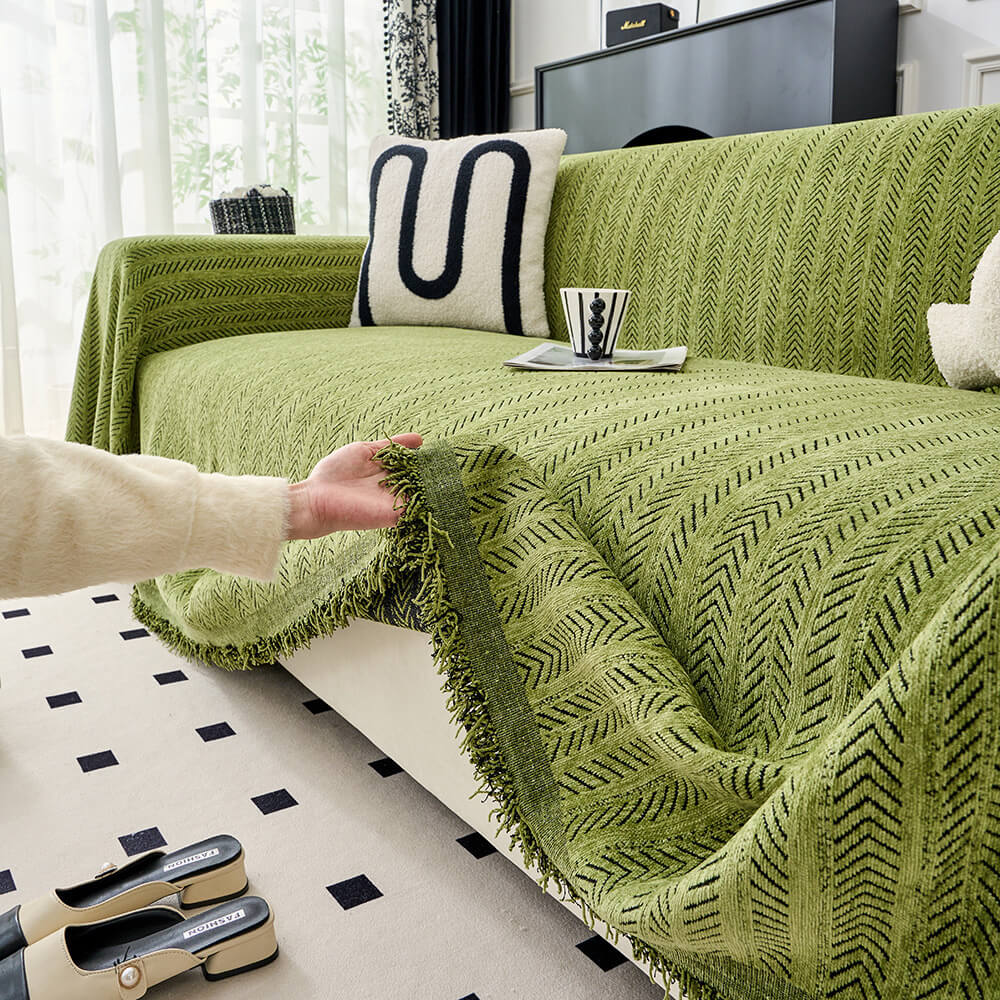 Housse de canapé en chenille texturée à motif chevron élégant