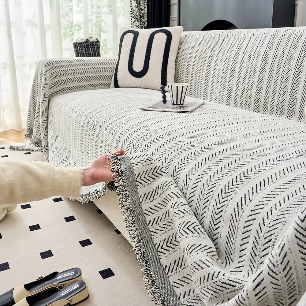 Housse de canapé en chenille texturée à motif chevron élégant