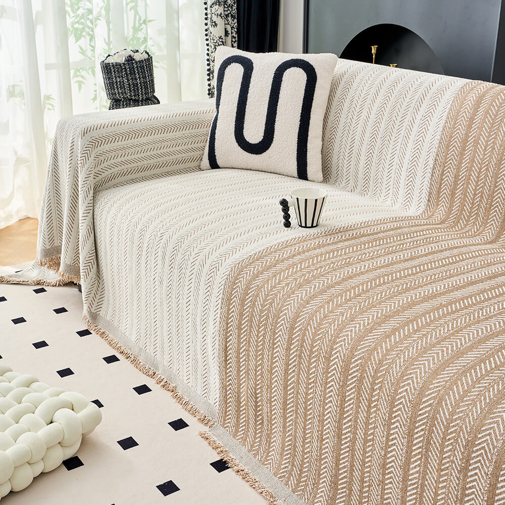 Housse de canapé en chenille texturée à motif chevron élégant