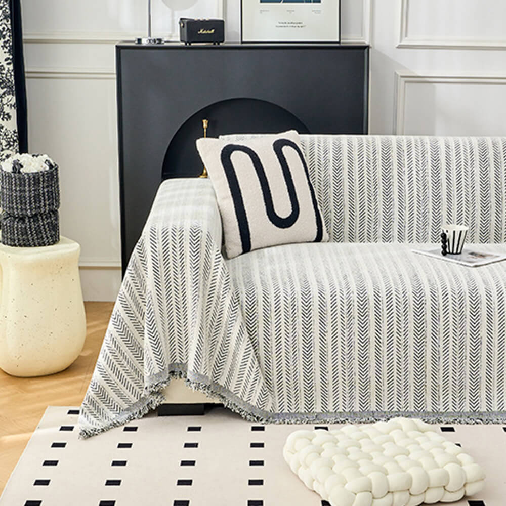Housse de canapé en chenille texturée à motif chevron élégant