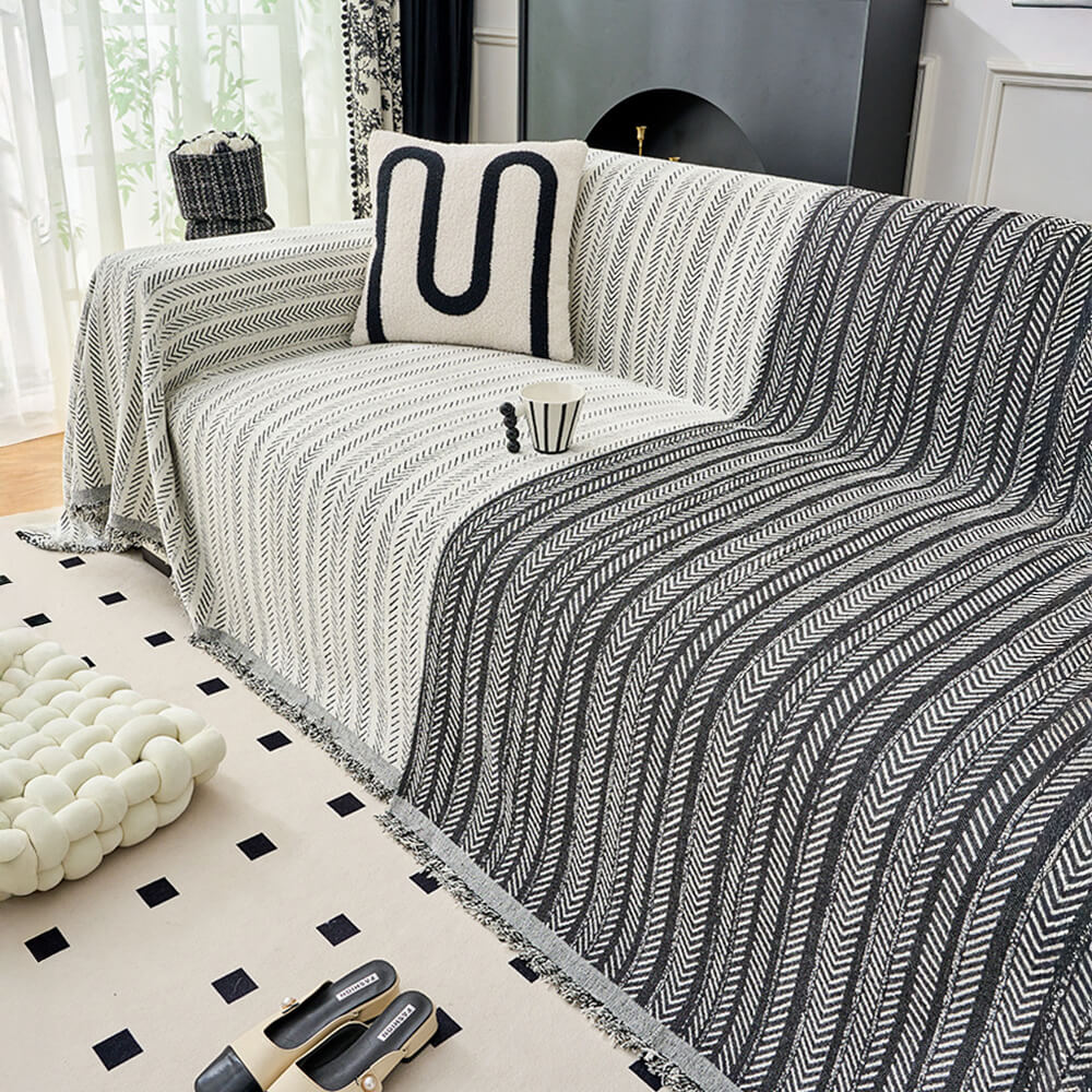 Housse de canapé en chenille texturée à motif chevron élégant
