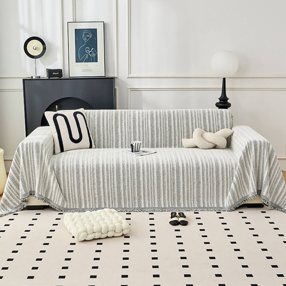 Housse de canapé en chenille texturée à motif chevron élégant