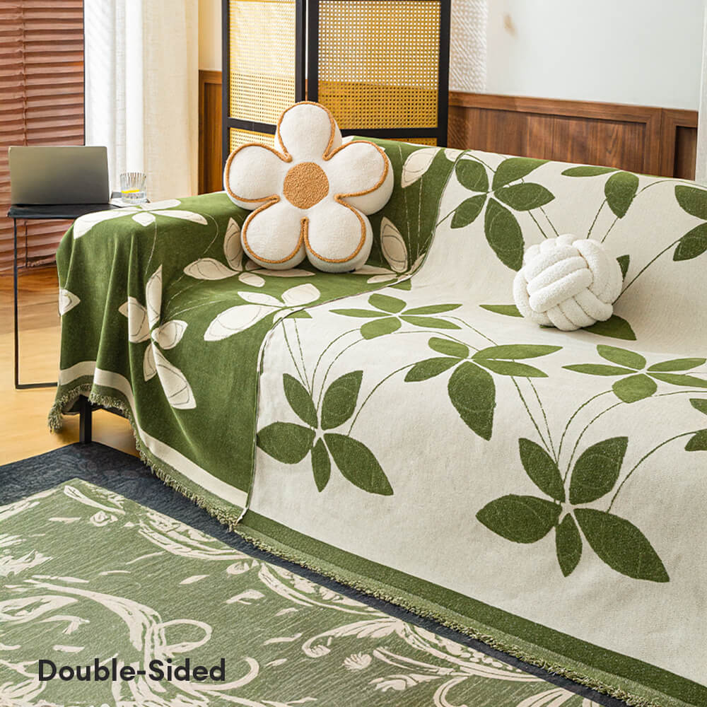 Couverture de canapé élégante en chenille réversible à motifs floraux