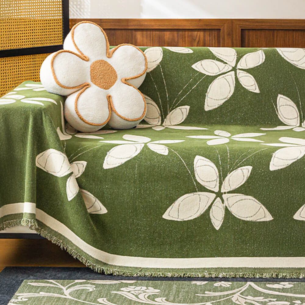 Couverture de canapé élégante en chenille réversible à motifs floraux