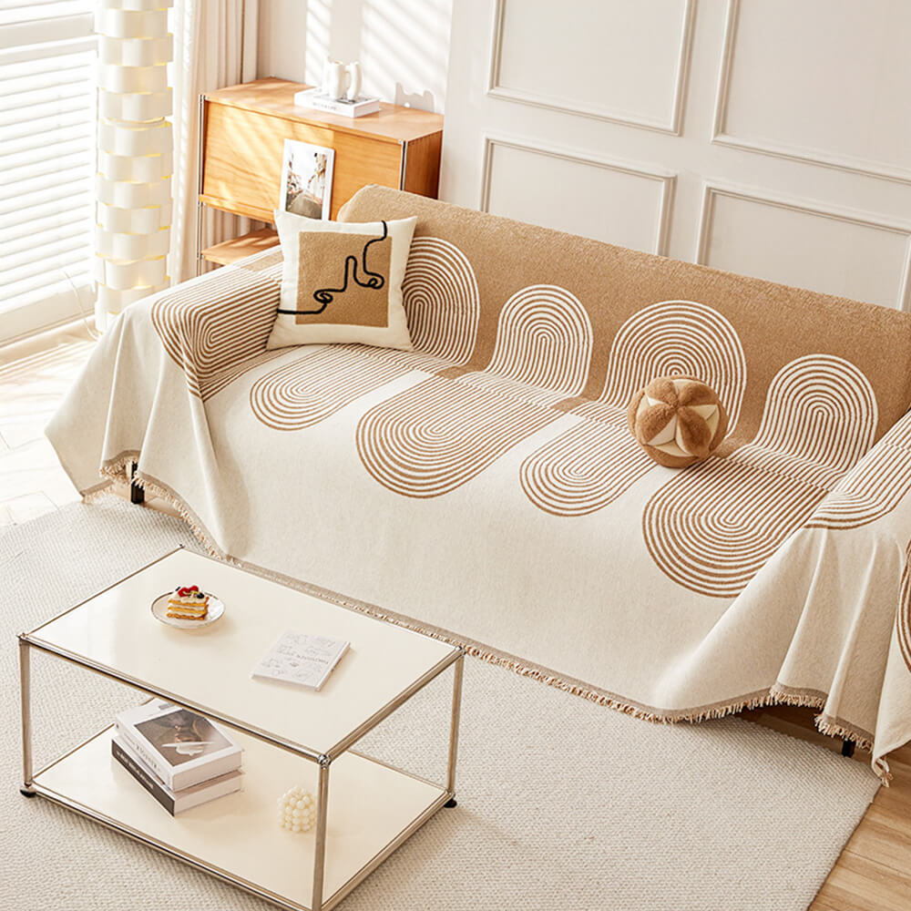 Housse de canapé réversible en chenille à motif géométrique