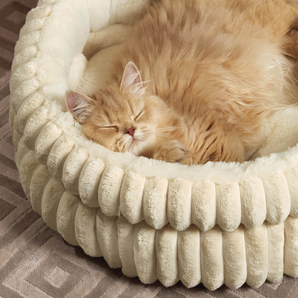 Lit rond minimaliste en fausse fourrure de lapin pour chien et chat en velours doux