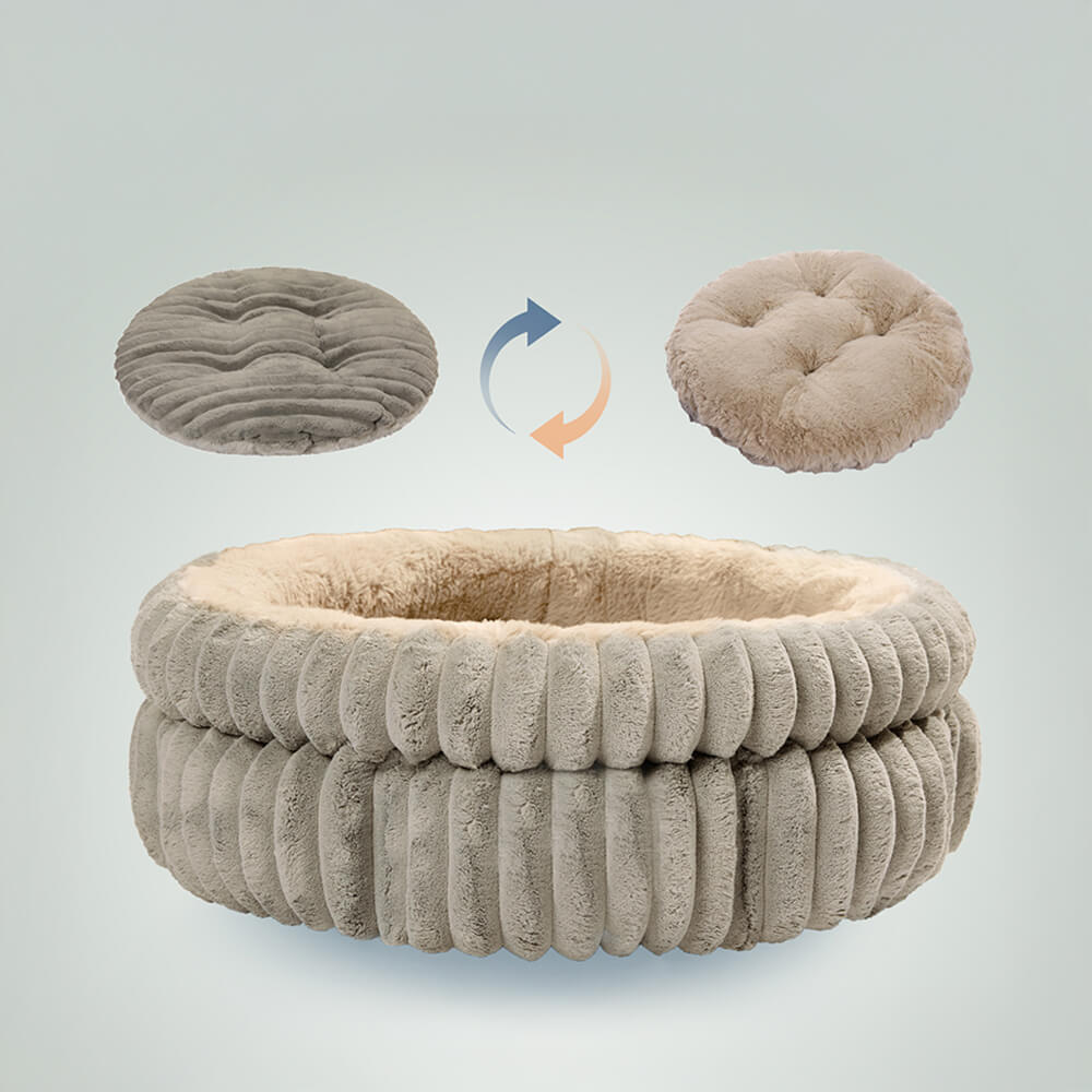 Lit rond minimaliste en fausse fourrure de lapin pour chien et chat en velours doux