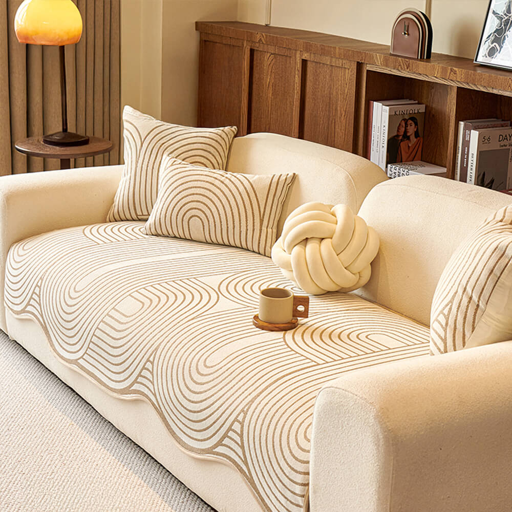 Housse de canapé en chenille à motifs linéaires style moderne forme irrégulière