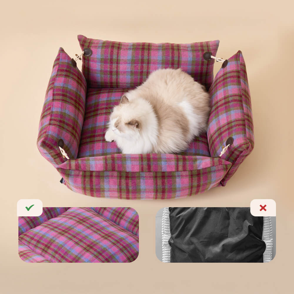 Lit réversible à carreaux doux et extensible pour chien et chat avec bouton en corne