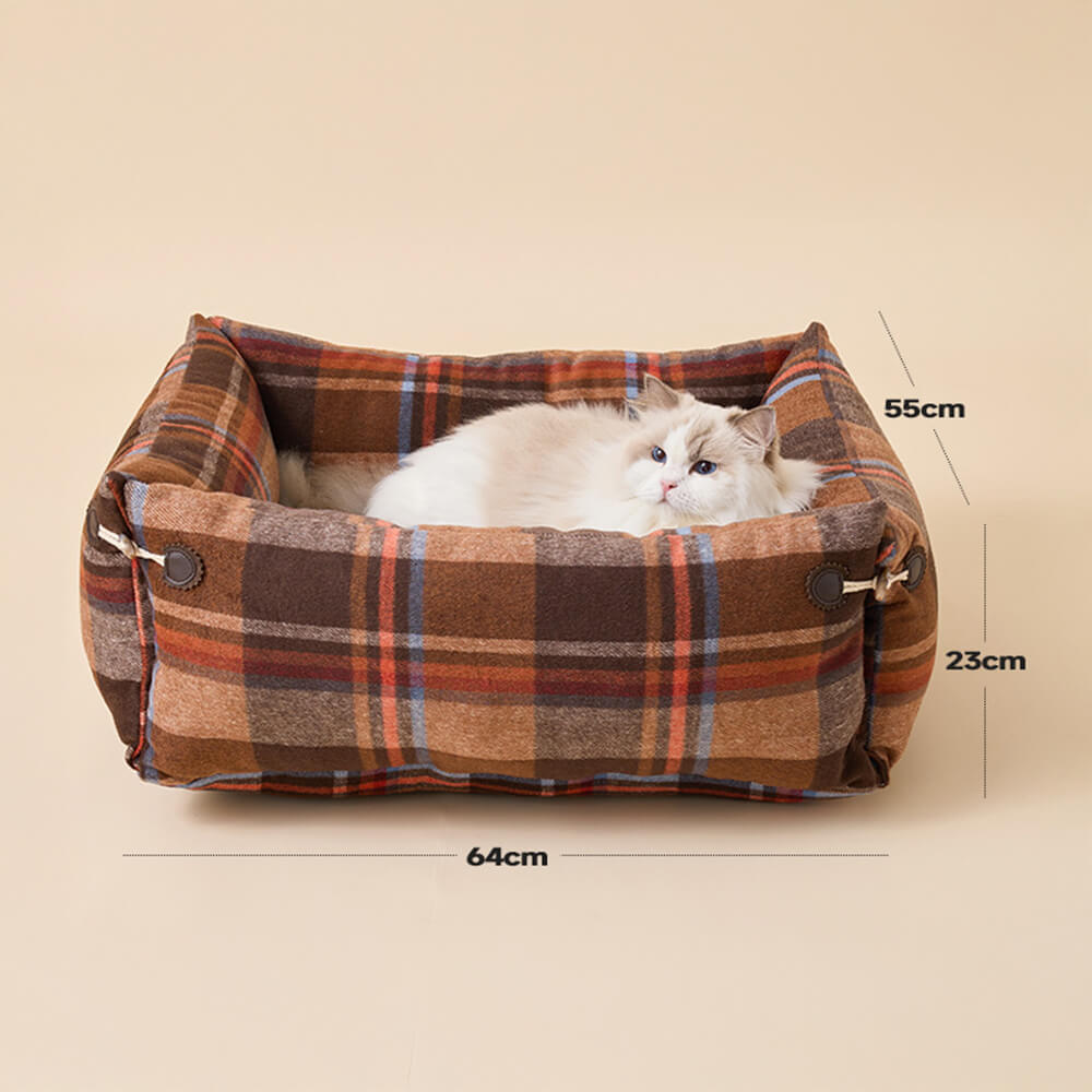 Lit réversible à carreaux doux et extensible pour chien et chat avec bouton en corne