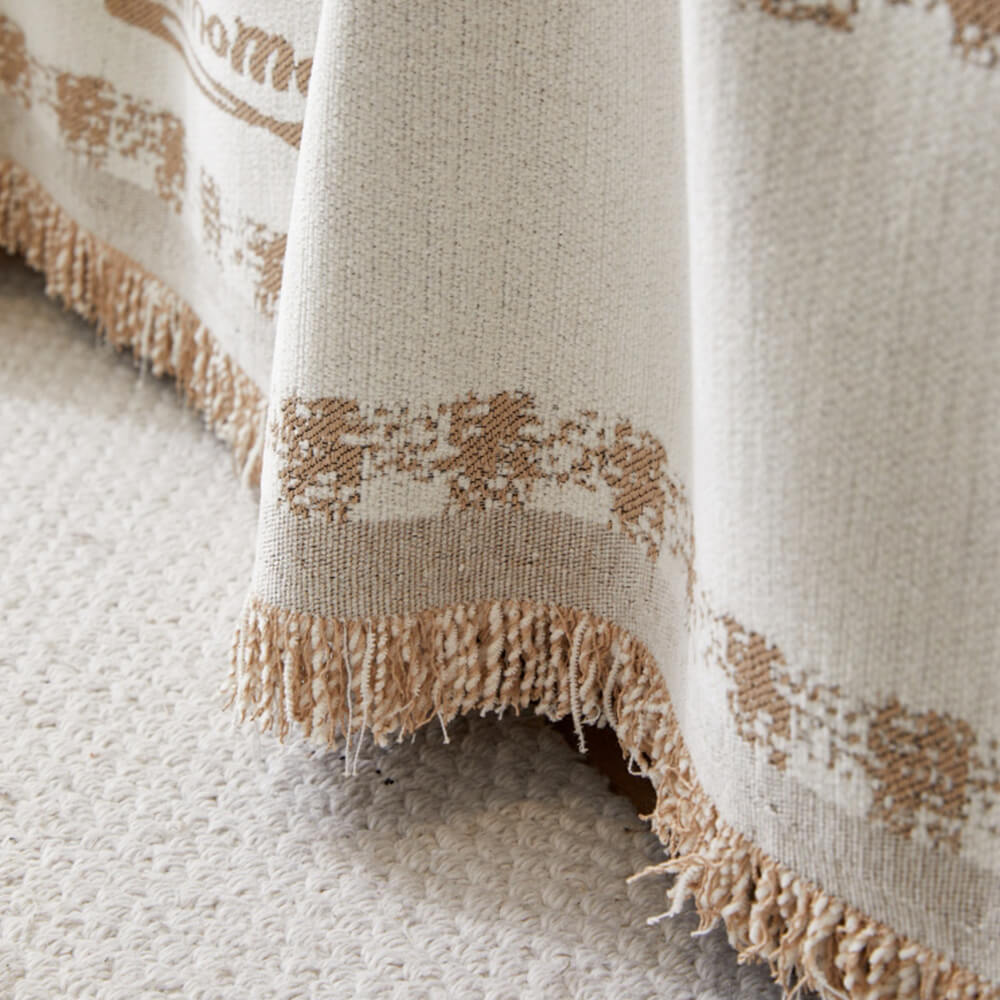 Housse de canapé en chenille motif vichy rétro avec franges décoratives