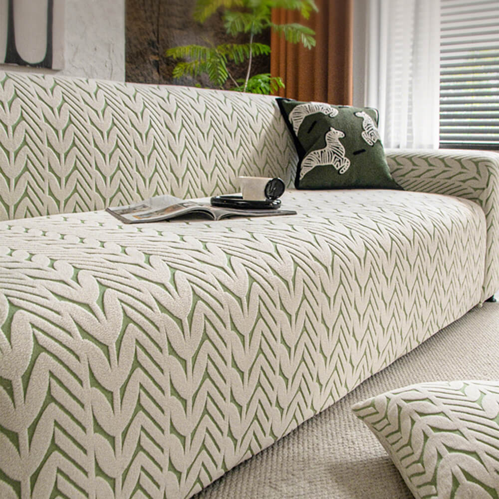 Housse de canapé magique en polaire jacquard avec motif d'épi de blé texturé