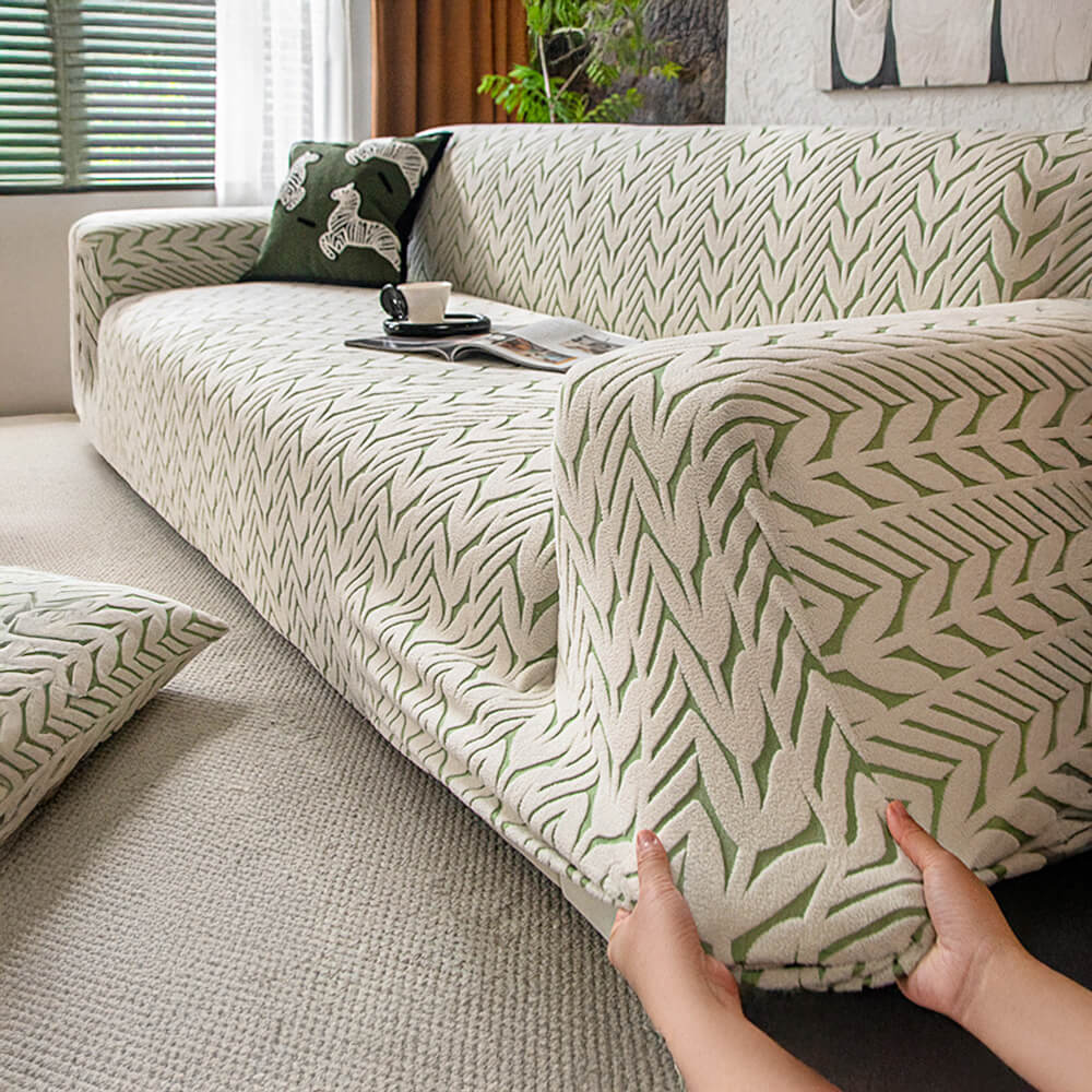 Housse de canapé magique en polaire jacquard avec motif d'épi de blé texturé