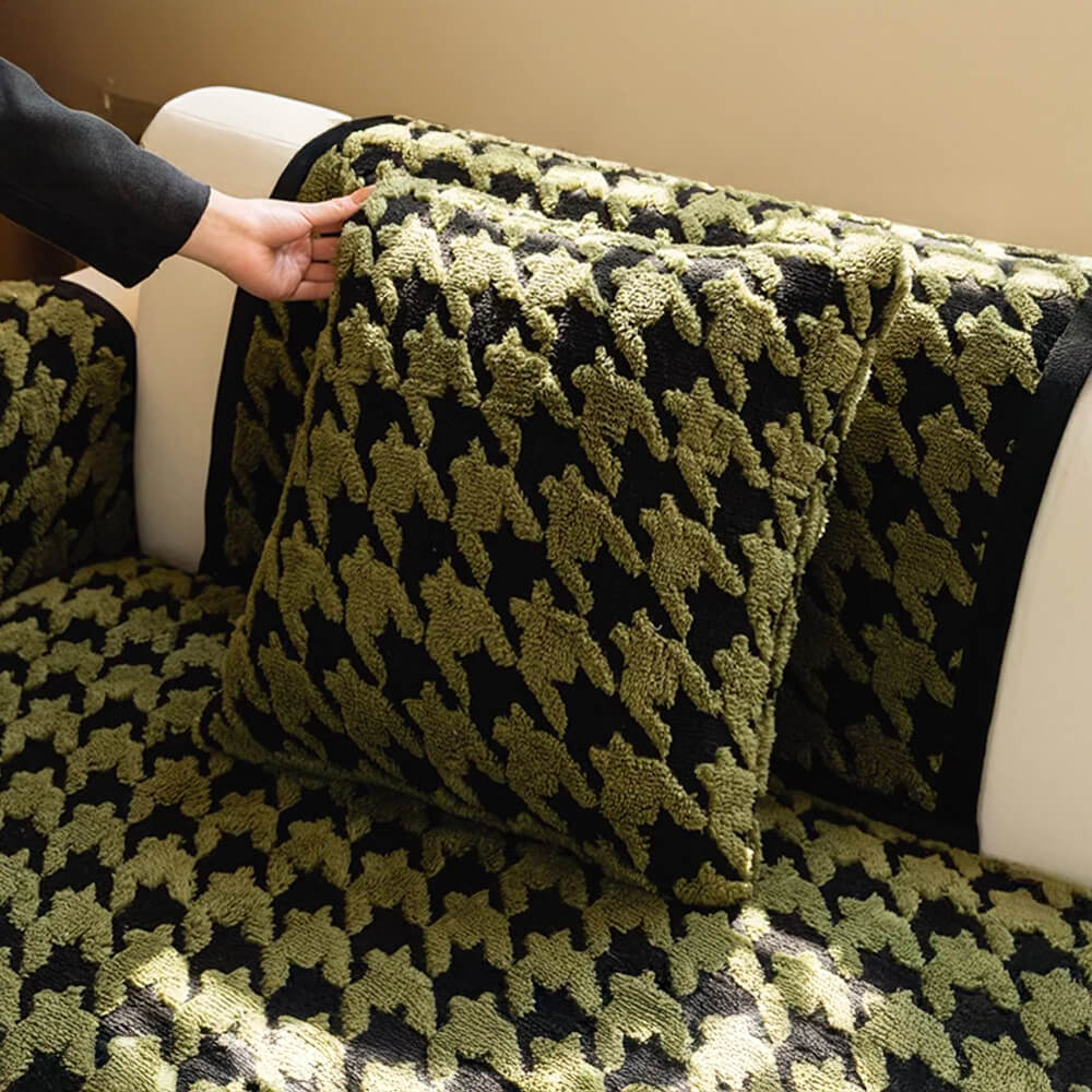 Housse de canapé vintage en peluche à motif pied-de-poule épaisse et antidérapante de haute qualité