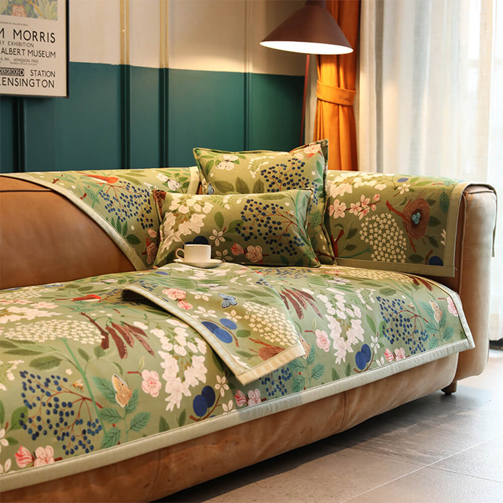 Housse de canapé décorative antidérapante en chenille florale toutes saisons
