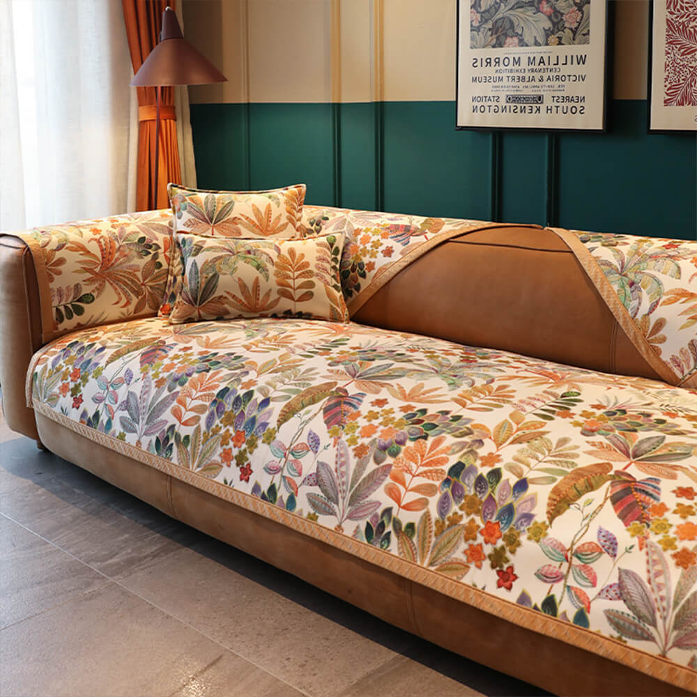 Housse de canapé décorative antidérapante en chenille florale toutes saisons
