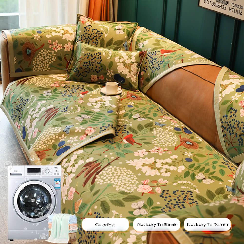 Housse de canapé décorative antidérapante en chenille florale toutes saisons