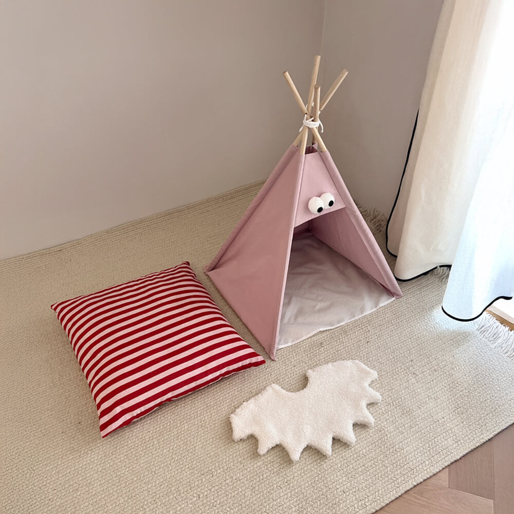 Tente semi-fermée rayée pour chiens et chats mignonne et amusante