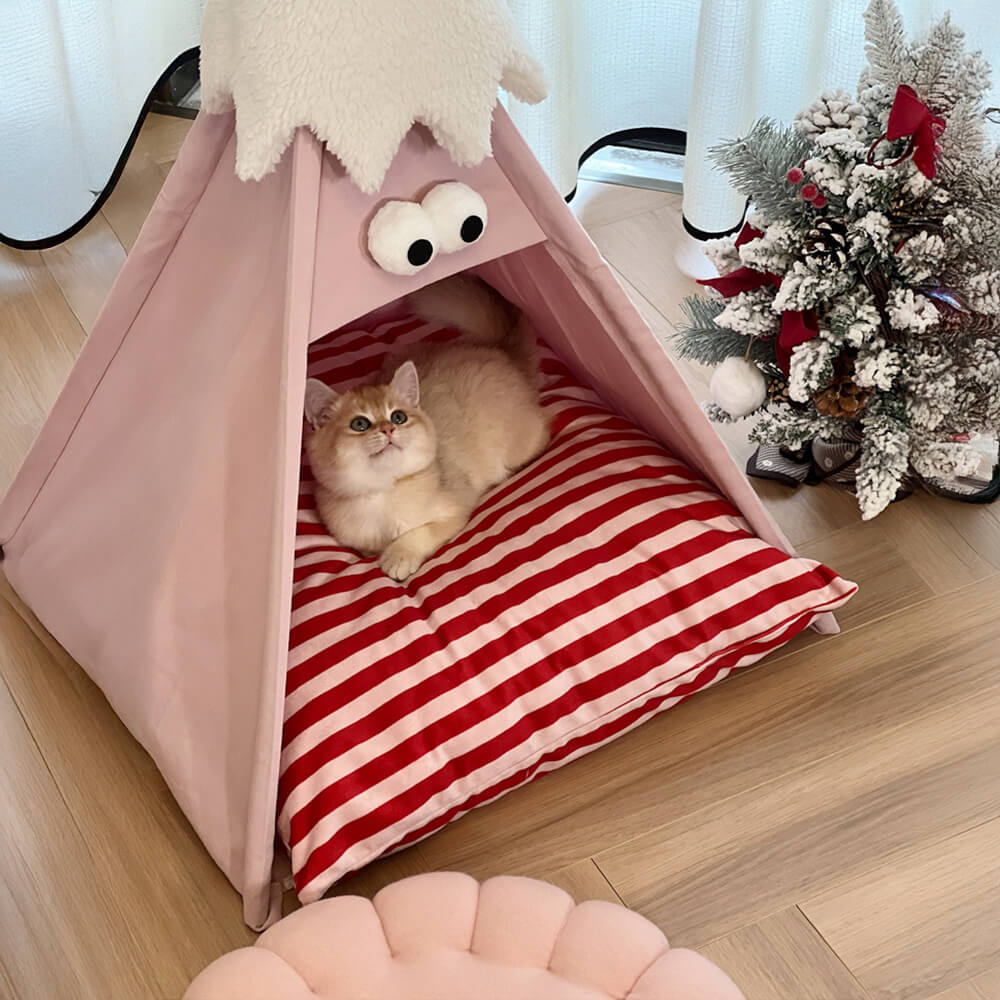 Tente semi-fermée rayée pour chiens et chats mignonne et amusante