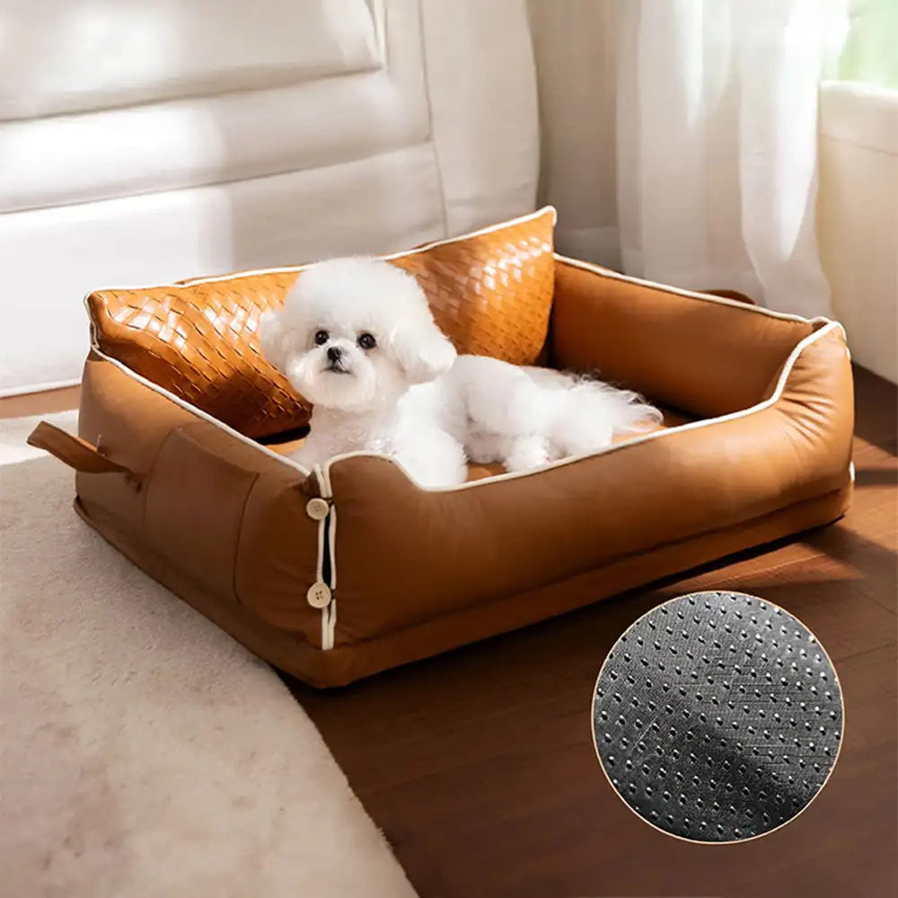 Lit pour chien en similicuir imperméable avec dos en latex protecteur