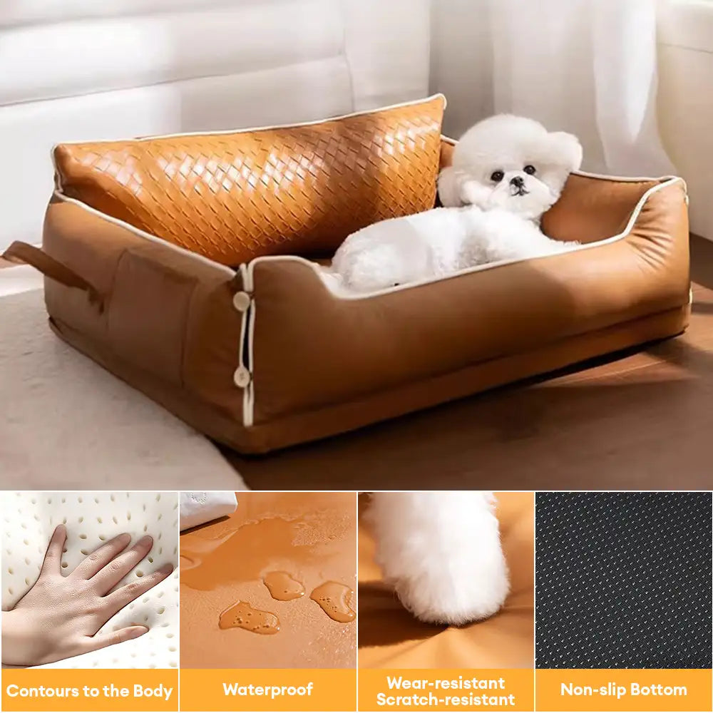 Lit pour chien en similicuir imperméable avec dos en latex protecteur