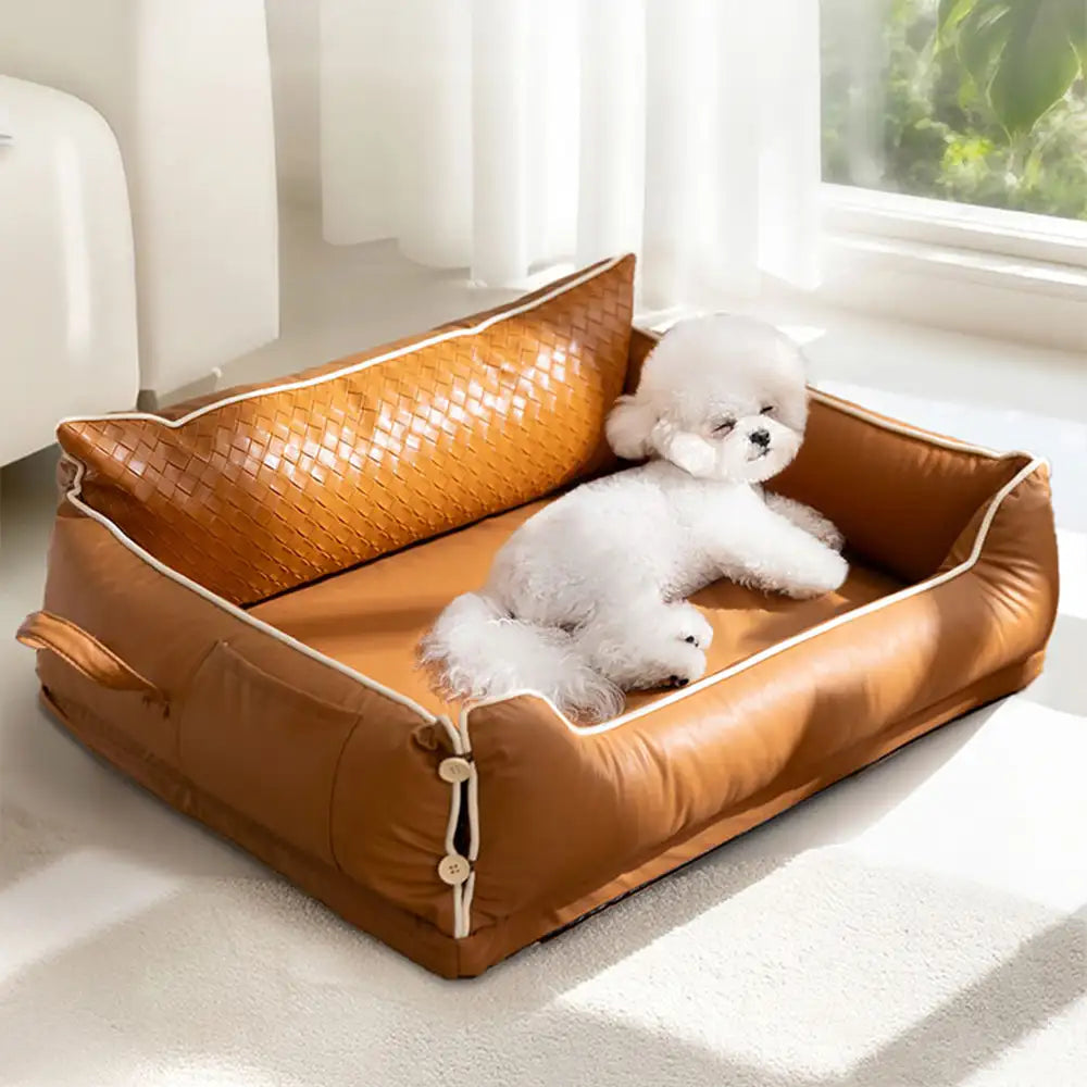 Lit pour chien en similicuir imperméable avec dos en latex protecteur