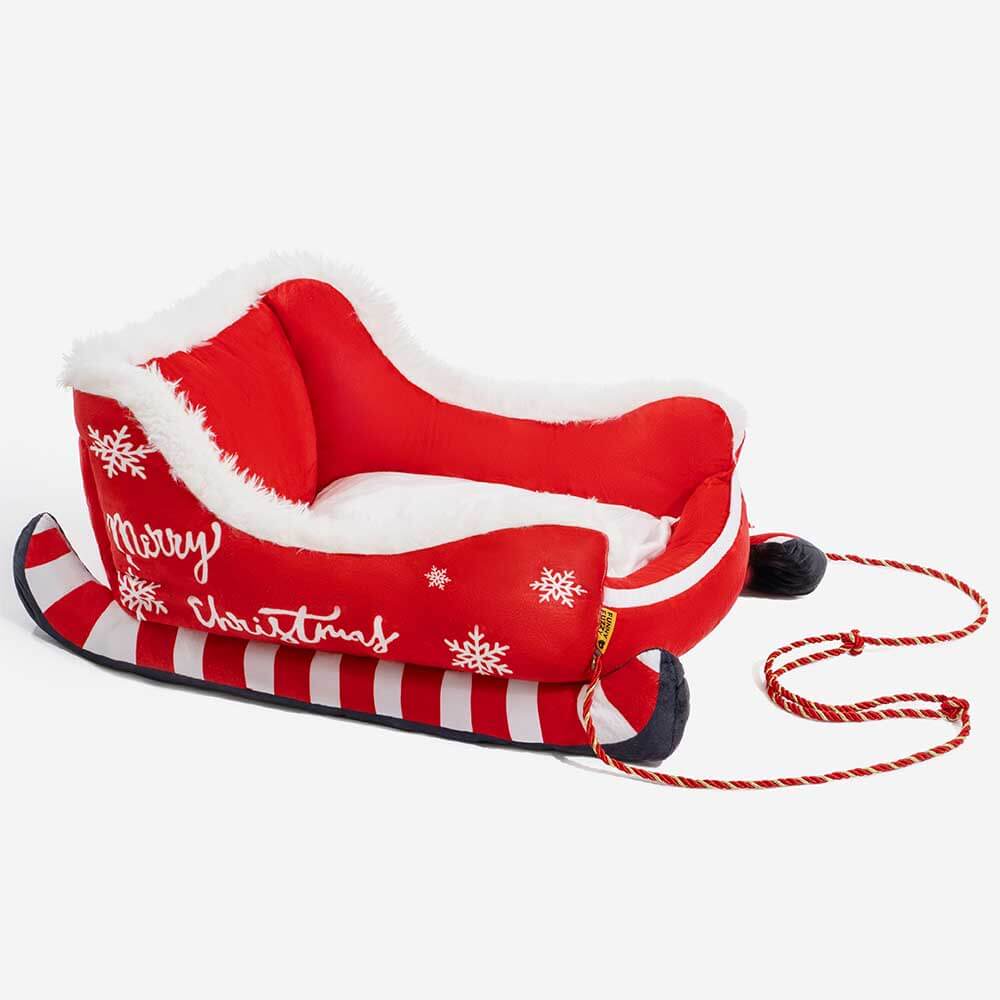 Lit douillet festif pour chien - Traîneau de Noël