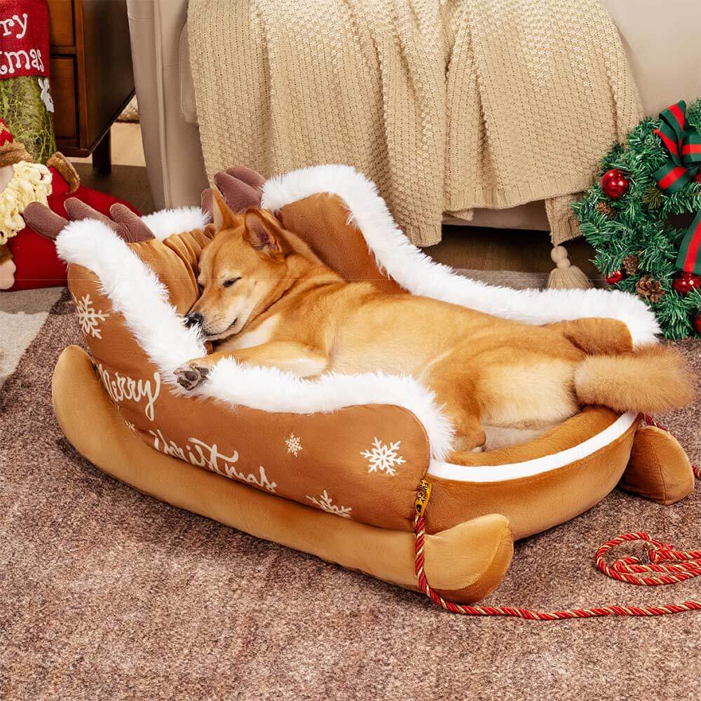 Lit douillet festif pour chien - Traîneau de Noël