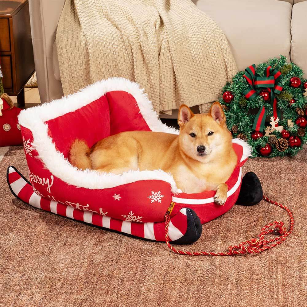 Lit douillet festif pour chien - Traîneau de Noël