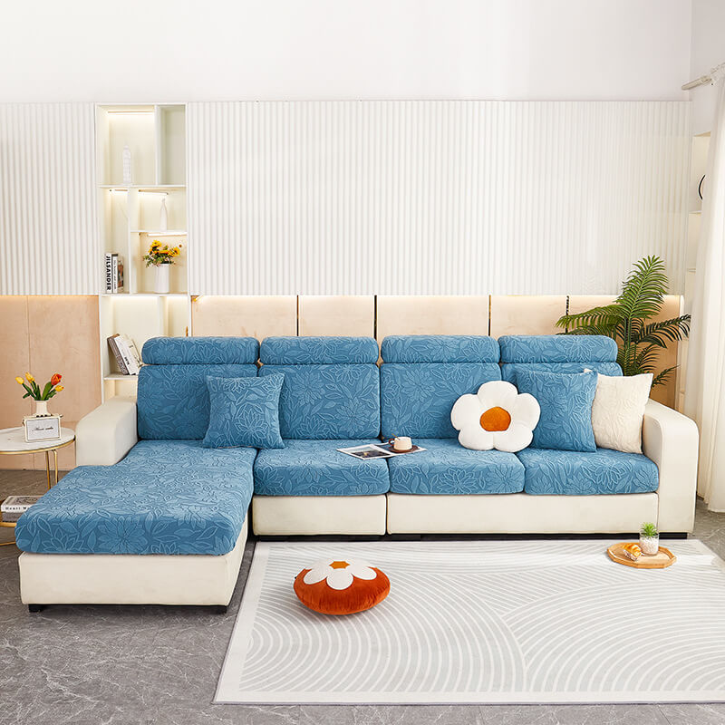 Housse de protection pour canapé en velours extensible à motif floral