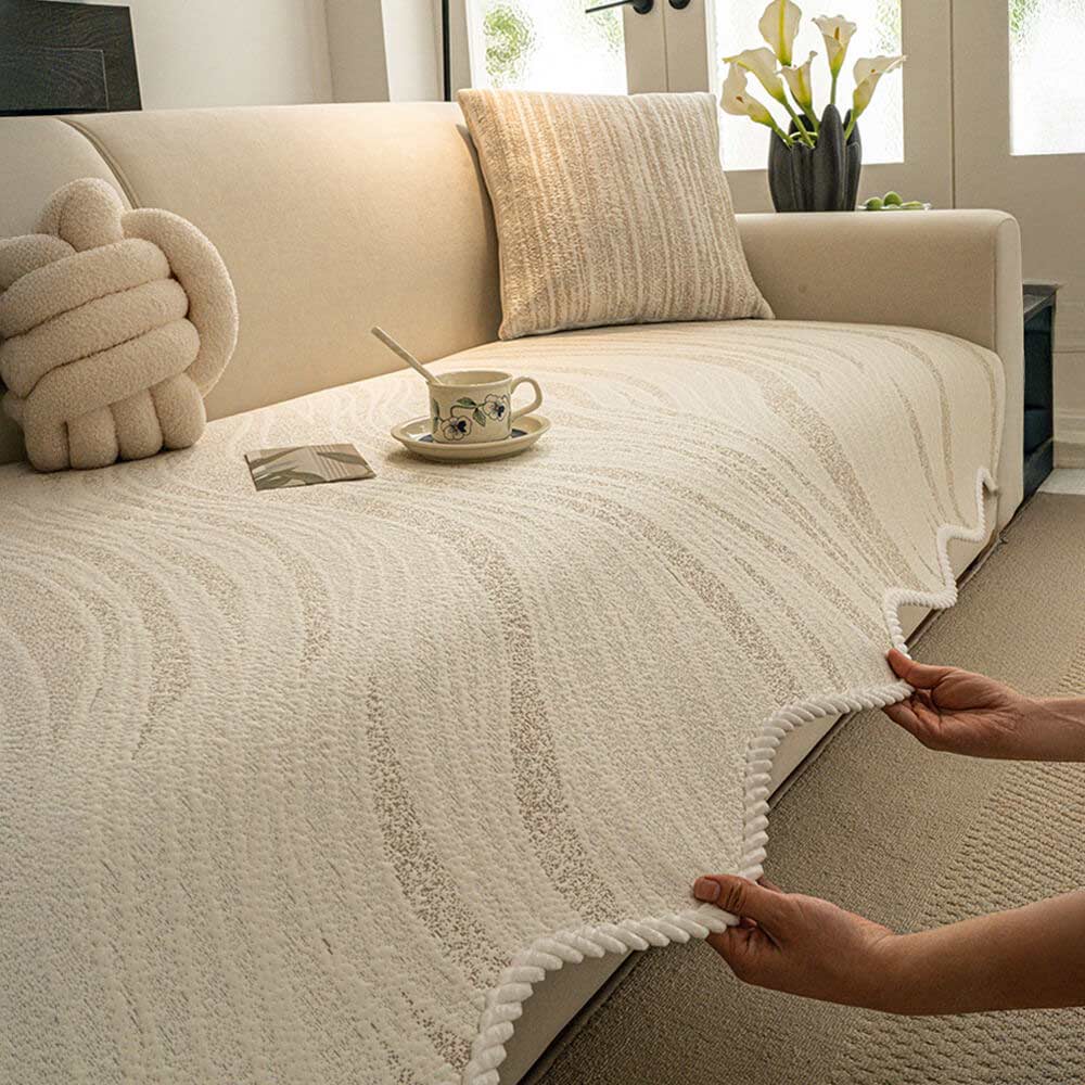 Housse de canapé en soie glacée toucher frais style minimaliste avec bord tressé