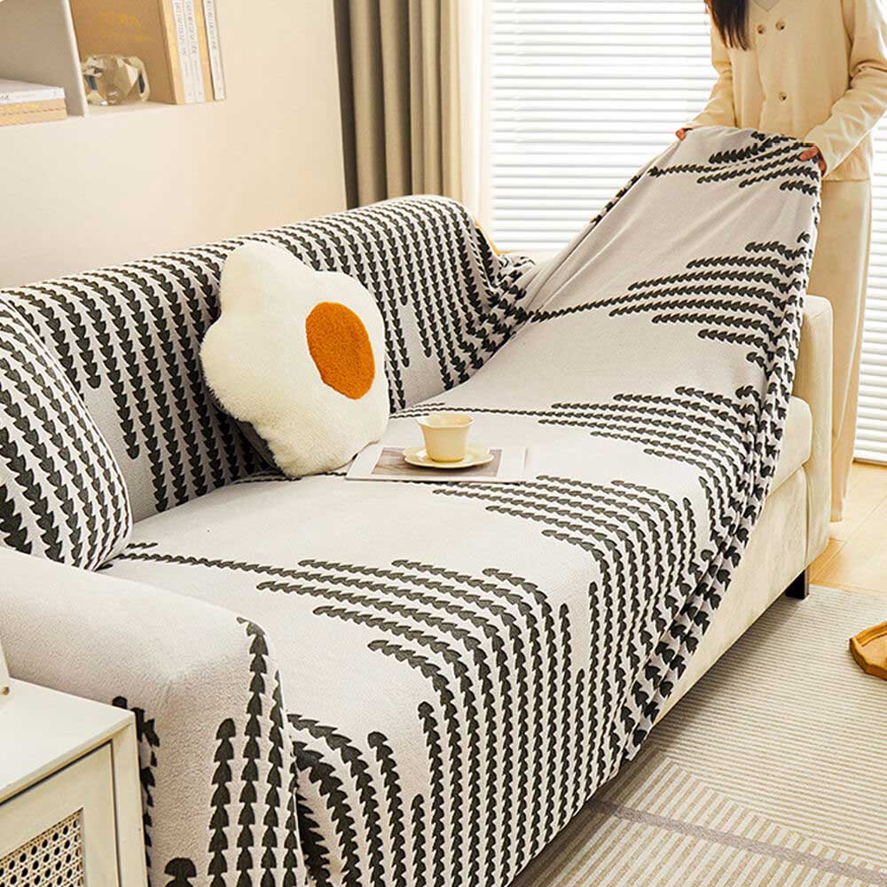Housse de canapé extensible pleine largeur motif chevron confortable et magique