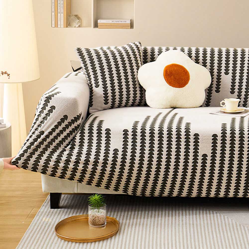 Housse de canapé extensible pleine largeur motif chevron confortable et magique
