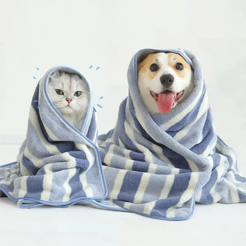 Serviette de bain rayée pour chien et chat absorbante à séchage rapide épaissie et douce
