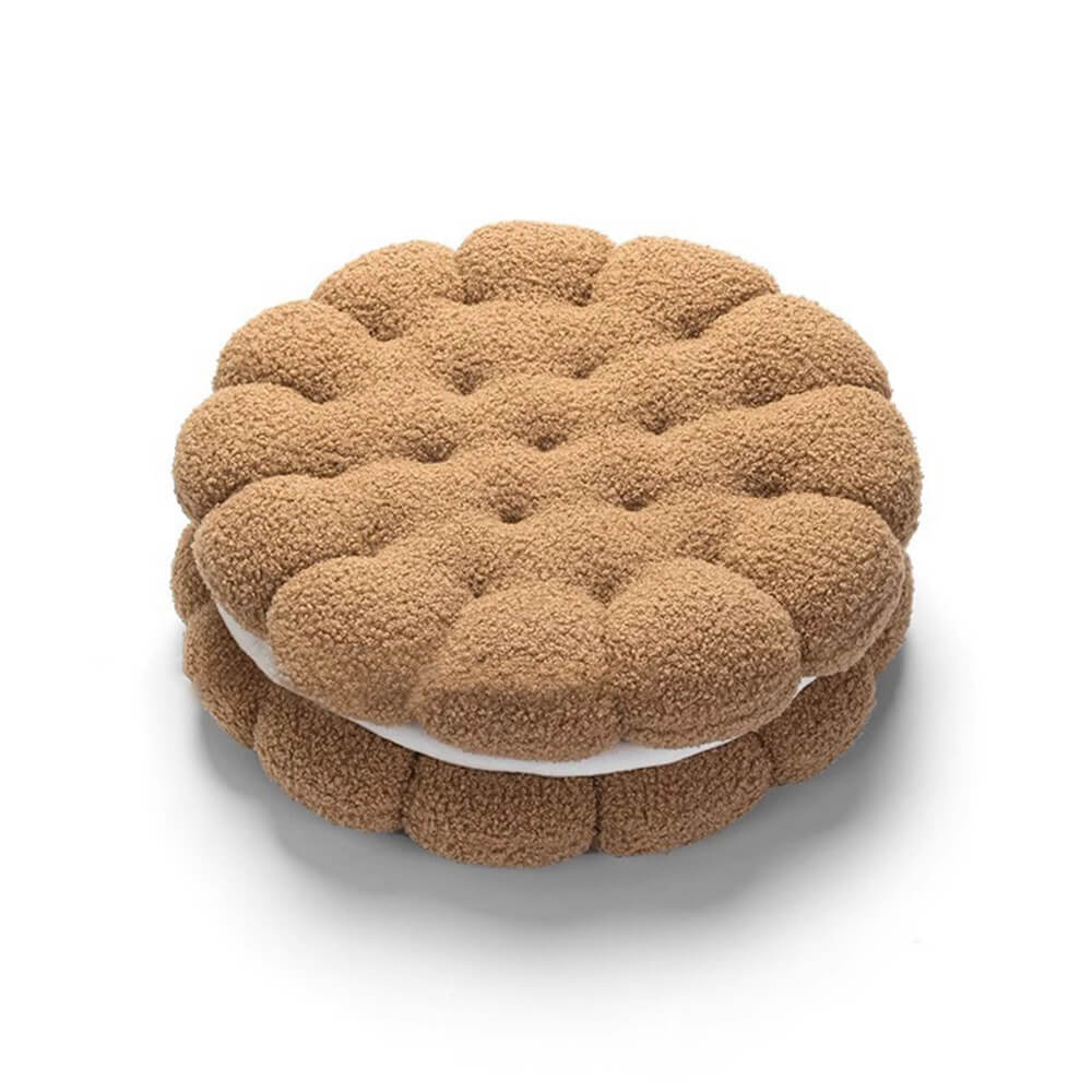 Coussin décoratif en fausse laine d'agneau forme biscuit